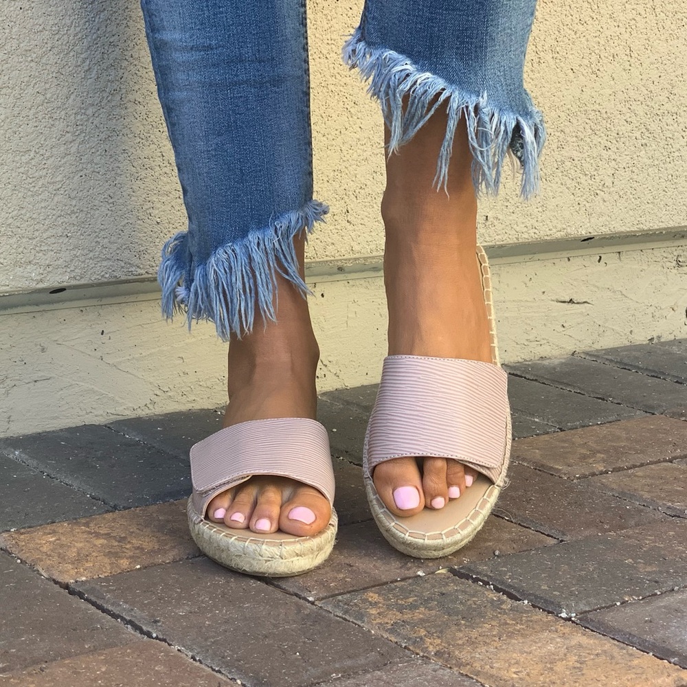 Blush Pink Slip On Jute Espadrille Sole Sandals - Picture 5 of 8